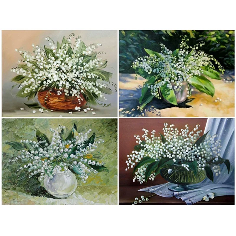 Алмазная вышивка MTEN полноформатная картина с ландышами и цветами крестиком
