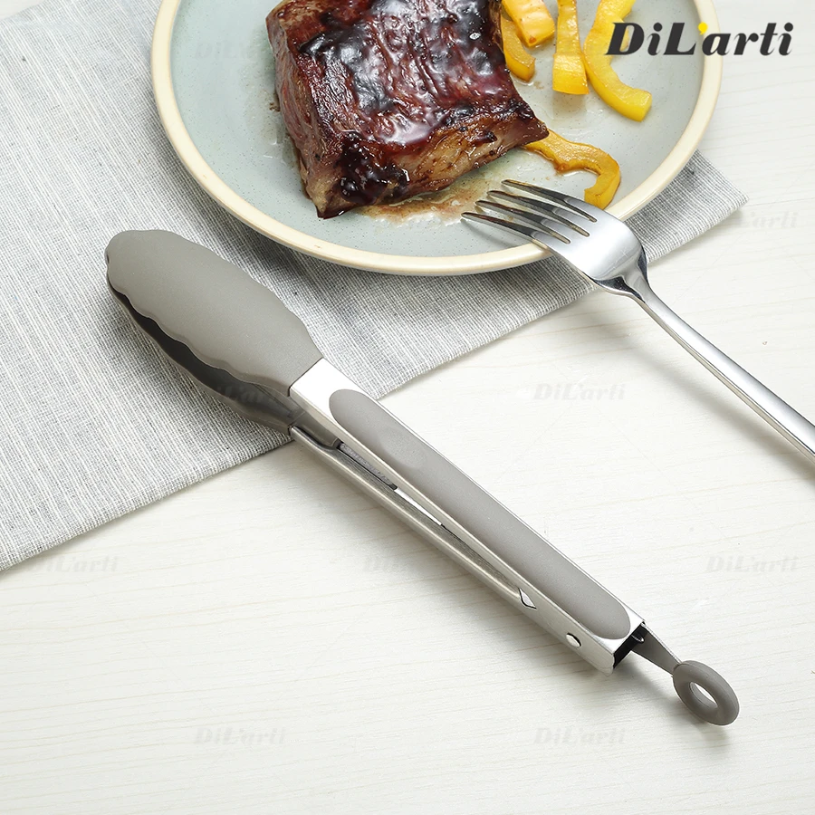 Силиконовые щипцы для еды кухонные Нескользящие клещи из нержавеющей стали