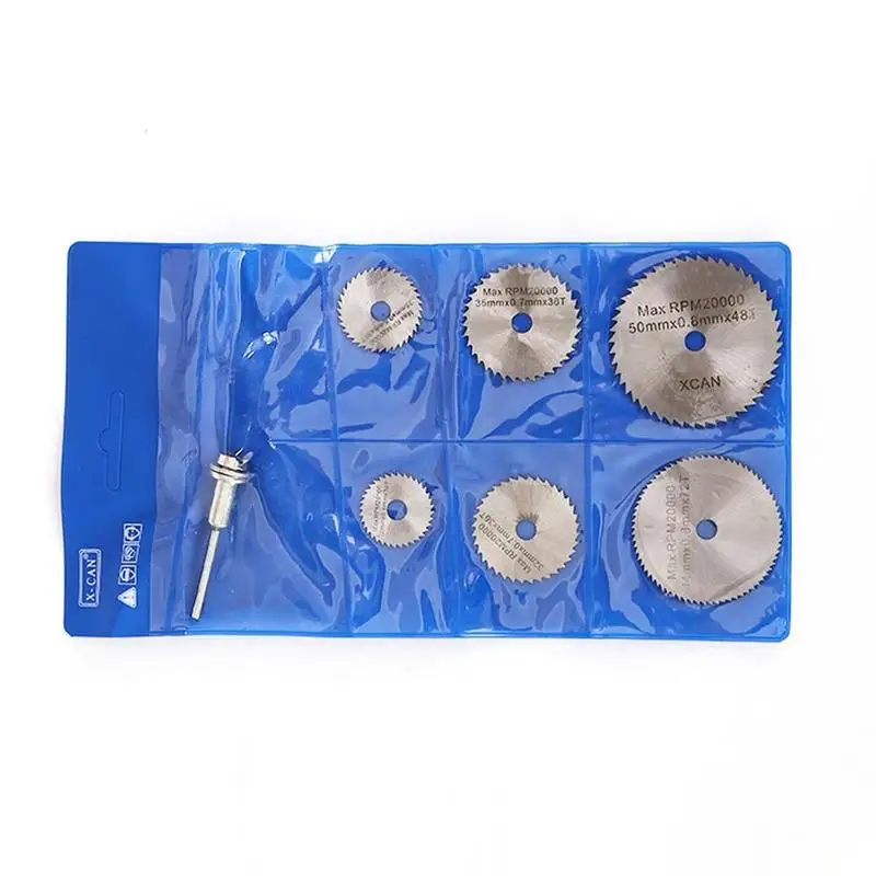 

7PCS Kit Mini HSS Circular Saw Blade Rotary Tool Metal Discs Tool Cutoff Mandrel Set Cutting Wood Power Drill X8N9