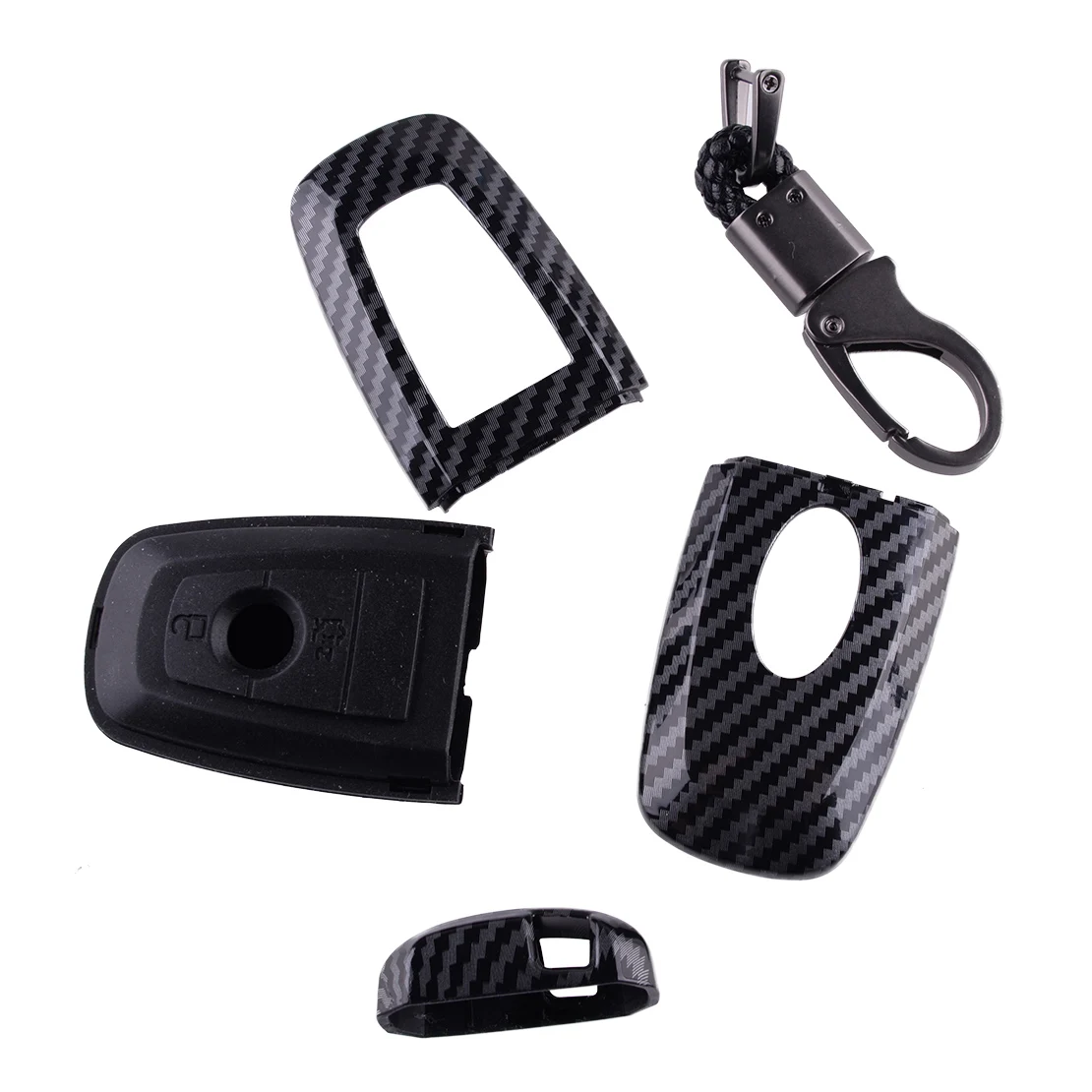 

Car 3 Buttons Remote Key Fob Shell Silicone Cover Holder Case Carbon Fiber Style Fit for Ford Replacement