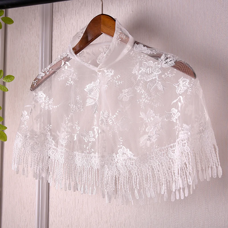 Женская кружевная шаль с кисточками винтажная тонкая свободная короткая накидка