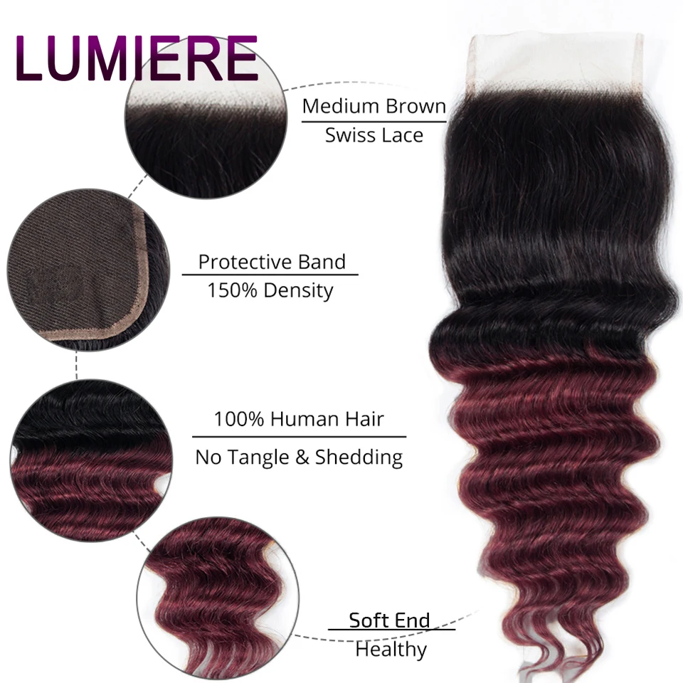 Ombre Loose Deep Wave Bundles with Closure Peruvian Hair Frontal Remy 100% Human Clousure Lumiere | Шиньоны и парики