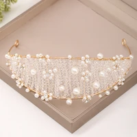 luxury gold crystal pearl bride wedding hair accessories headband hairband tiara crown headpiece women baroque bridal jewelry