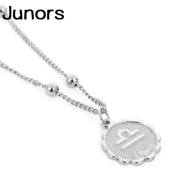 Libra-silver Модное золотое ожерелье со знаком зодиака для женщин Бусы ключицы цепи 12 Созвездие каре монета женское ожерелье с подвеской дворца зодиака - Окраска металла: Libra-silver