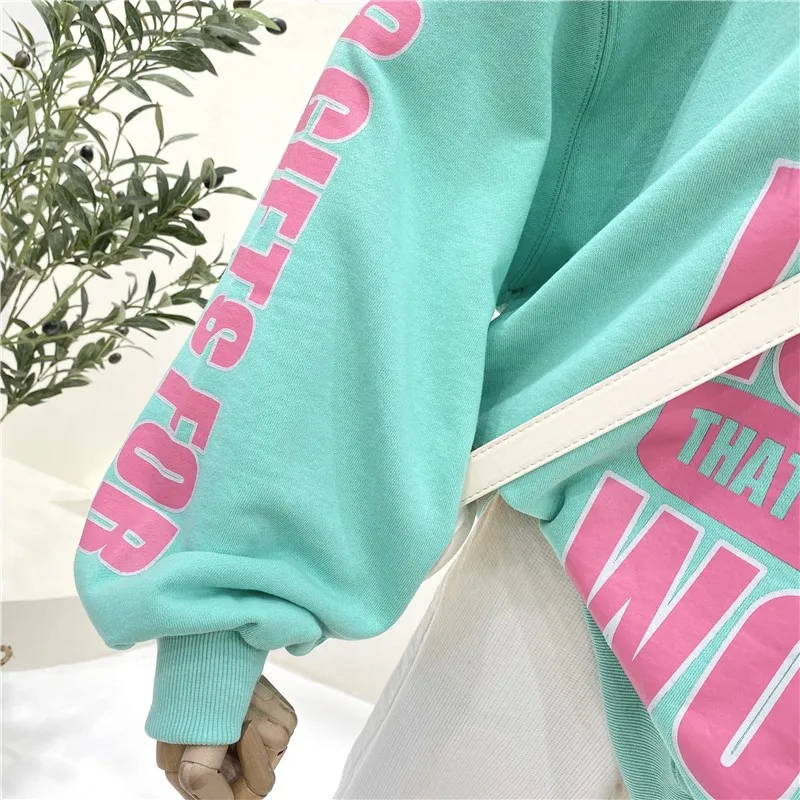 

Woman Harajuku Hoodie Fashion Long Sleeve Pullover Korean Tops O-Neck Letter Oversized Sweatshirt Casual Sweater Hoodies Blouse