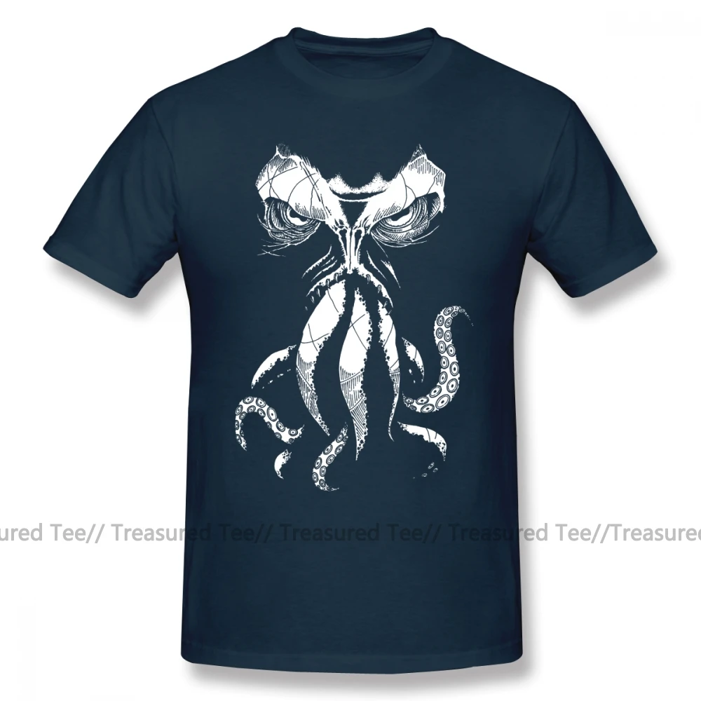 Футболка Cthulhu, футболка Cthulhu Wakes, 100 хлопок, футболка с принтом, крутой человек, короткий рукав, модная ХХХ футболка - Цвет: Navy Blue