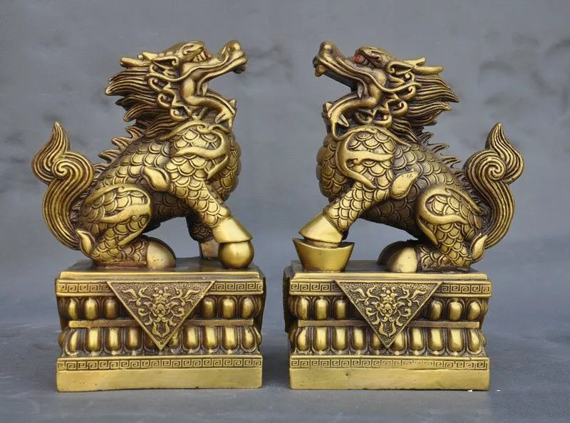 

Свадебное украшение старинная китайская бронза фэн-шуй благоприятная статуя «Кирин» Единорог Kylin Chi-lin