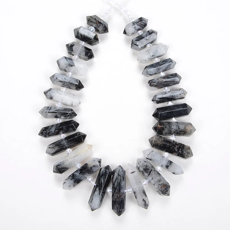 

8-12 X 20-45mm Hexagonal Natural Black Quartz Stone Pendant Healing Crystal Beads Strands For Jewelry DIY Bracelet Necklace