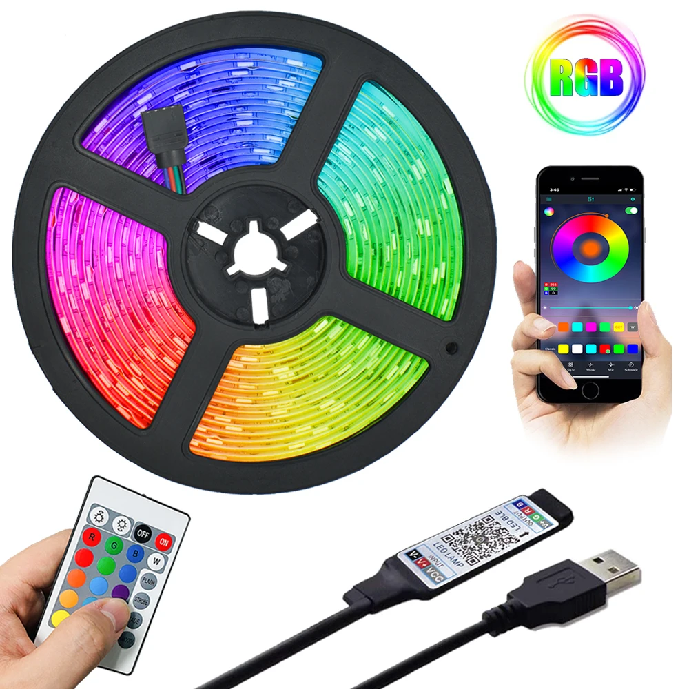 Светодиодная полоса освещения Bluetooth USB RGB 5050 SMD 2835 Luces LED DC5V Гибкая лампа лента