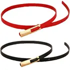 Ремень тонкий женский с металлической пряжкой, модный натуральный кожаный пояс, черный белый красный, аксессуары для платьев