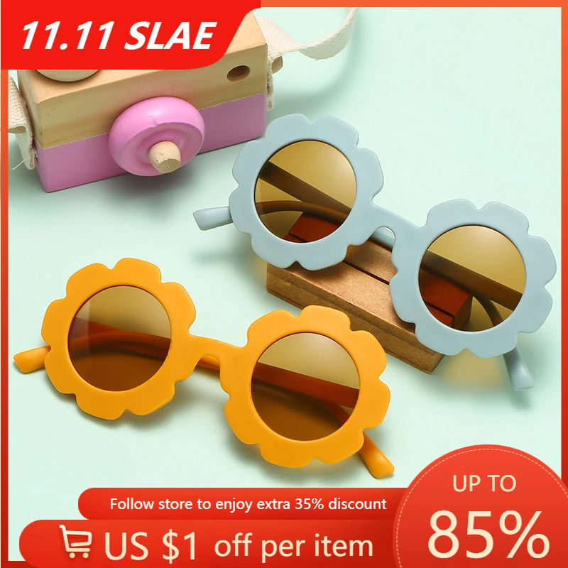 

Round Kids Sunglasses Girl Flower Shape Sun Glasses Children Eyewear Girls Boys Baby Outdoors Goggles Sun Protection UV400