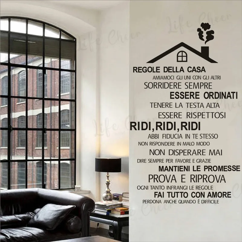 Виниловая наклейка Правила Дома на итальянский язык настенные наклейки дизайн