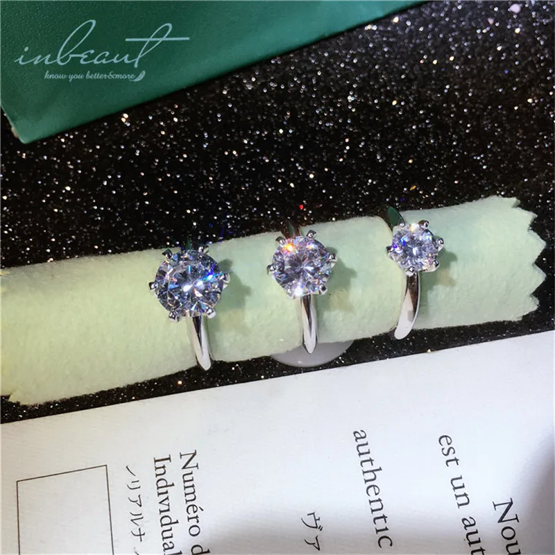 Inbeaut 925 серебро 3 Ct Блестящий вырез приблизительное кольцо Moissanite женское Сверкающее Аутентичное искусственное бриллиантовое кольцо для женщин