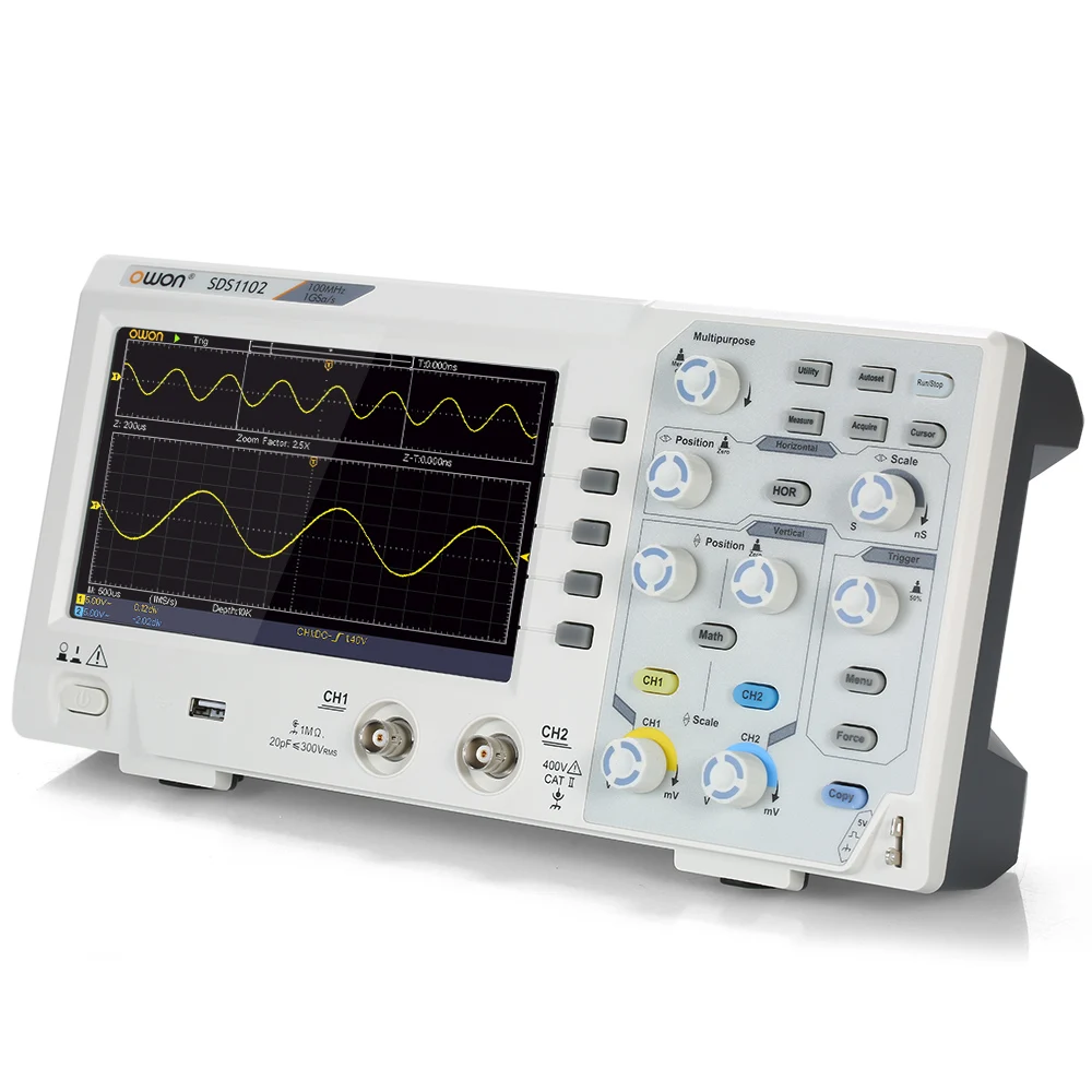 

High Quanlity DS1102 Oscilloscope Oscillometer Digital Storage Oscilloscope 2CH 100MHz 1GS/s 7" LCD Display
