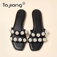 ta jiang 2021 fashion new sandals big pearl sandals women loafer plus size zapatos de mujer fur slides