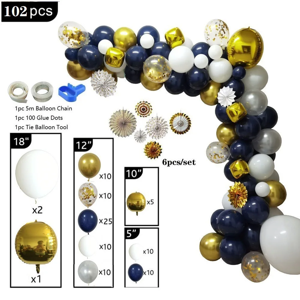 

102pcs Starry Night Blue Ink Blue Navy Blue Balloon Chain Adult Birthday Party Background Wall Decoration Banquet Arrangement