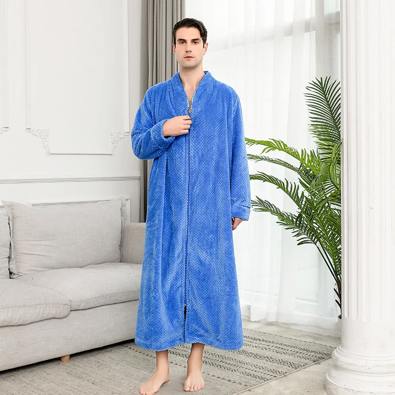 Бархатный халат на молнии для мужчин и женщин утепленная Пижама фланелевая