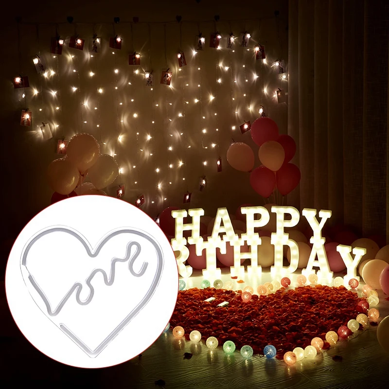 

LED Neon Red "Love" Heart Wall Sign for Cool Light Wall Art, Bedroom Decorations, Home Accessories, Party, Holiday Decor