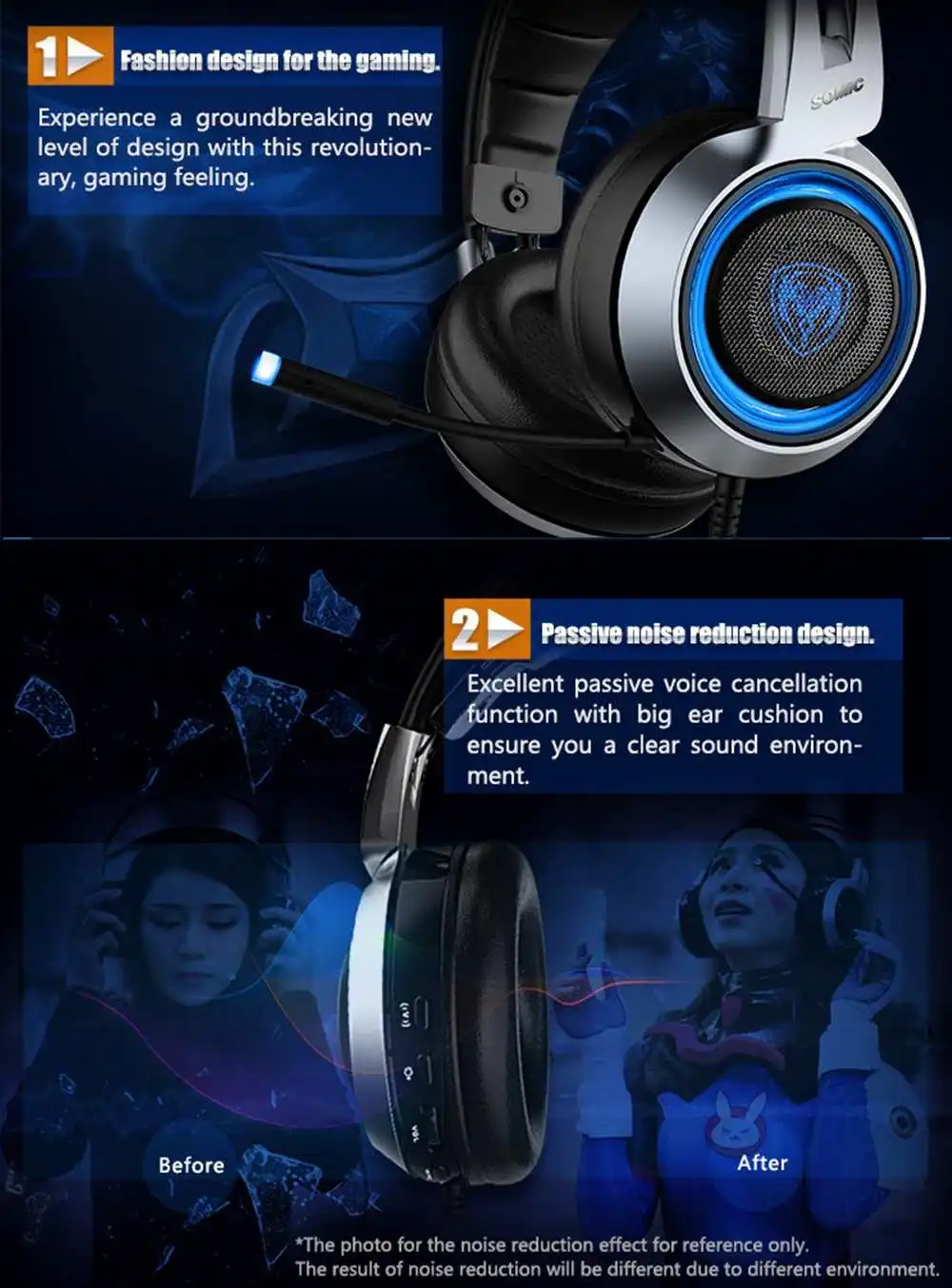 SOMiC G951 USB светодиодный игровой наушник дышащий 3 цвета подсветка бас стерео гарнитура с микрофоном для ПК PS4 геймер