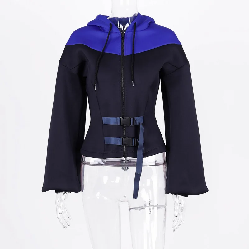 Женская толстовка с капюшоном и сумочкой осенняя на молнии в европейском