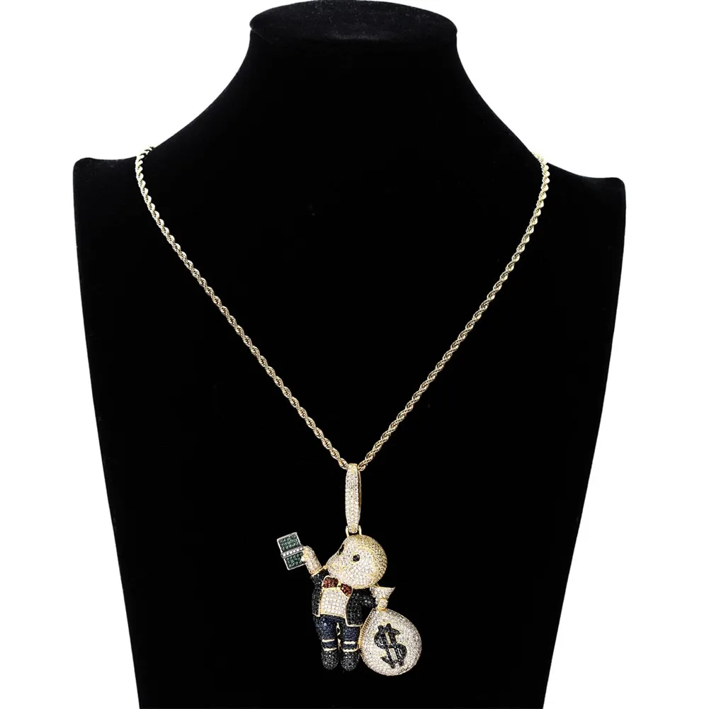Iced Out сумка для денег кулон цепочка тенниса ожерелье золото серебро цвет