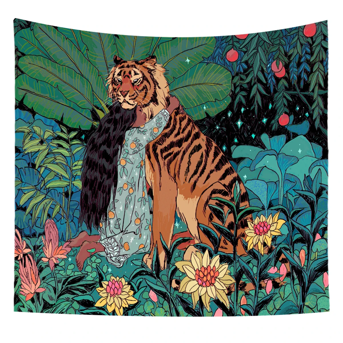 

Гобелен настенный, загадочного леса с цветочным принтом с изображением животных из джунглей Луна океан гобелен с пейзажем для дома номер Де...