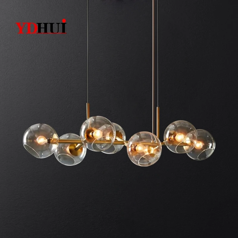 Nordic Wind Restaurant Lamp Chandelier Glass Lampshade Bulb Designer Model Room Simple Living Bedroom Molecular Lamps | Лампы и