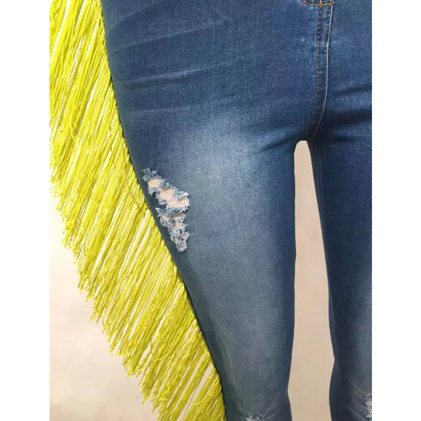 Wjustforu цветные модные рваные джинсы с кисточками для женщин облегающие Клубные