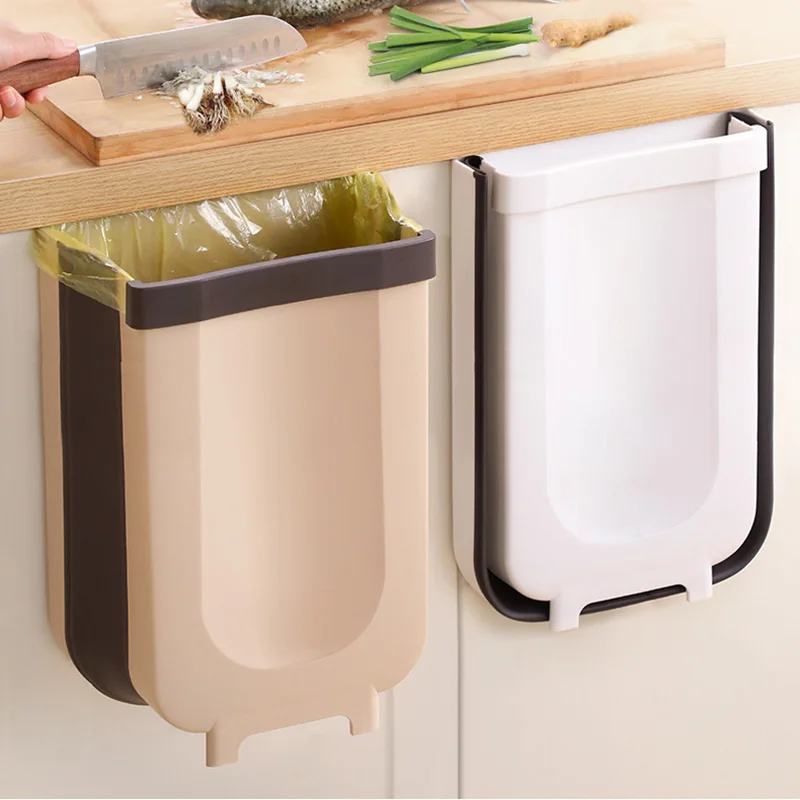 

High Capacity Folding Kitchen Trash Can Cabinet Door Wall Hanging plastic trash Can For Kitchen Car Bedroom Storage