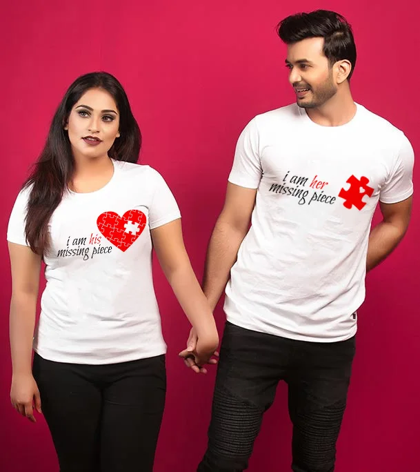 

I Am Her Missing Piece & I Am His Missing Piece Couple TShirt for Lovers Husband Wife Harajuku Matching Shirt Valentine Day Gift