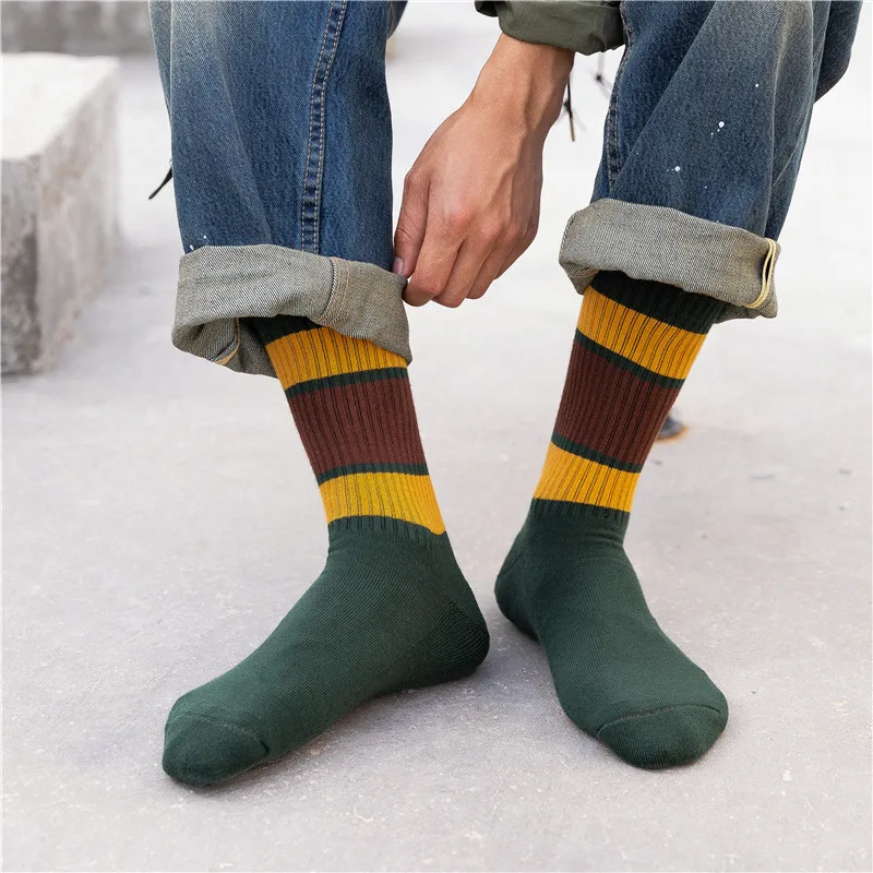 Полосатые мужские длинные носки новые осенние спортивные повседневные