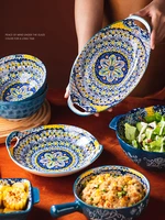 bohemia ceramic dinner set creative binaural soup noddle bowl household large deep fish plate handle baking dish