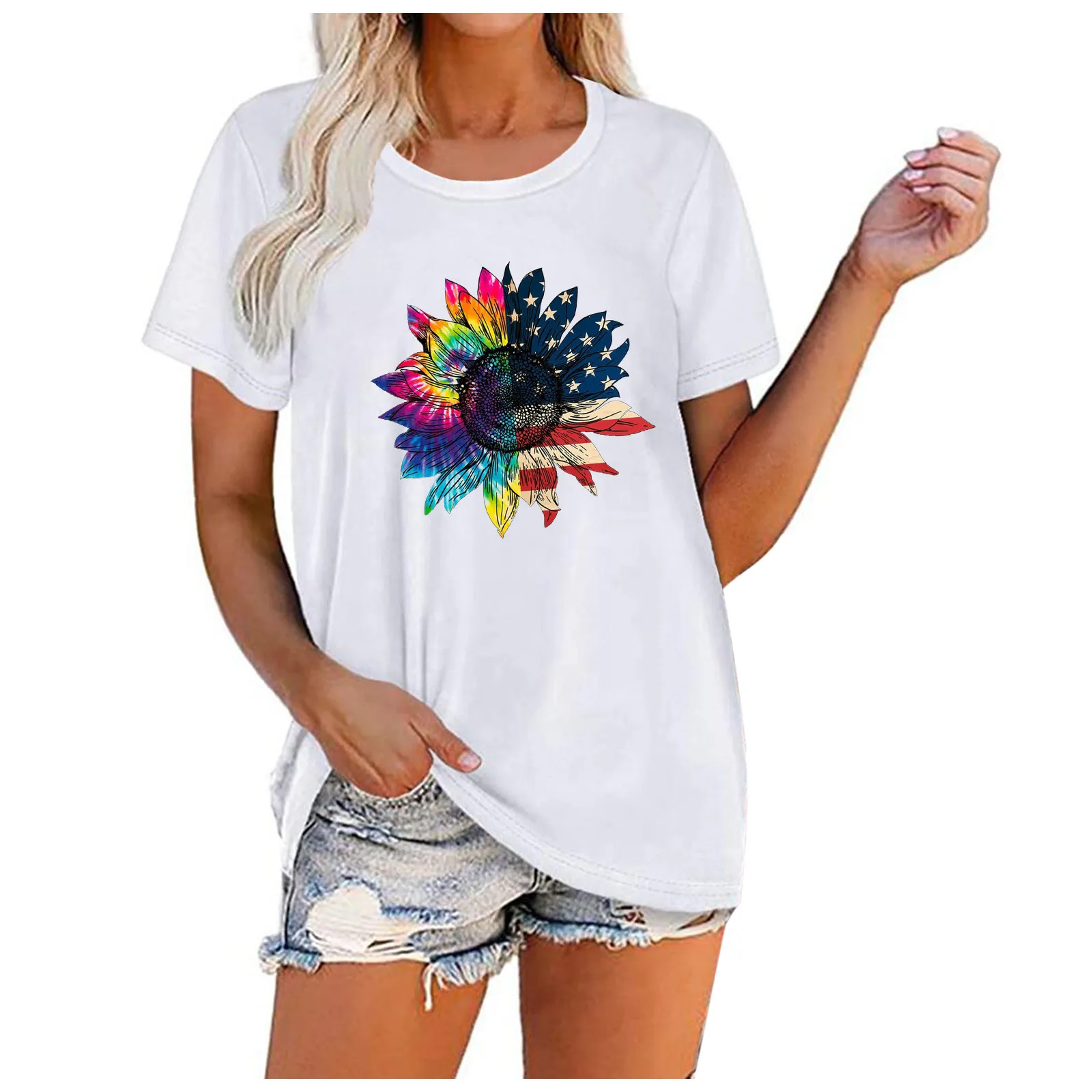 

Футболка женская с 3D-принтом подсолнуха, топ с коротким рукавом и графическим принтом, уличная одежда в стиле Харадзюку, A40, лето