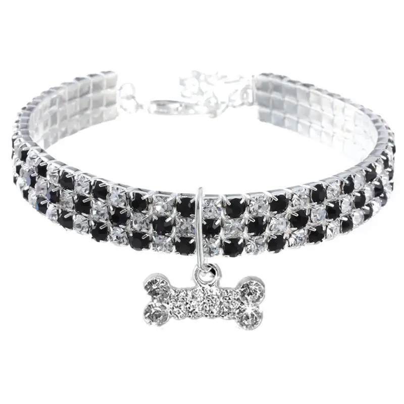 

Comfortable Fashionable Bling Dog Cat Jewelry Three Drain Diamond Collar Pet Crystal Diamond Elastic Necklace Pet Puppy Supplies