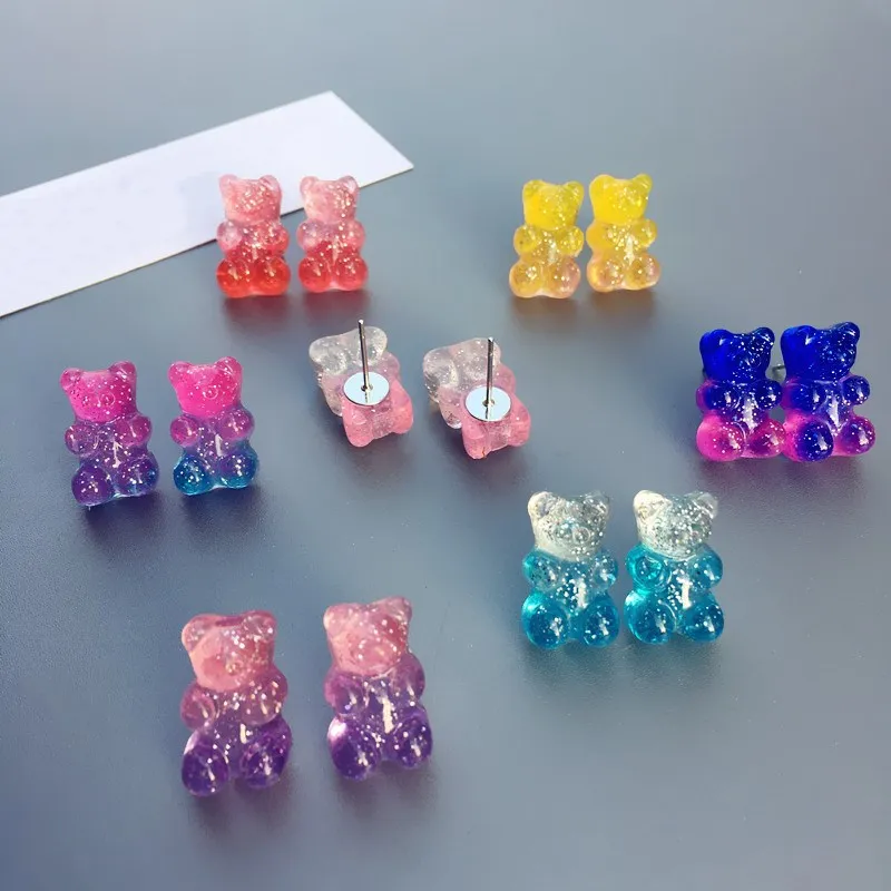 1 пара серьги в виде медведя ручной работы с милым рисунком из мультфильма для