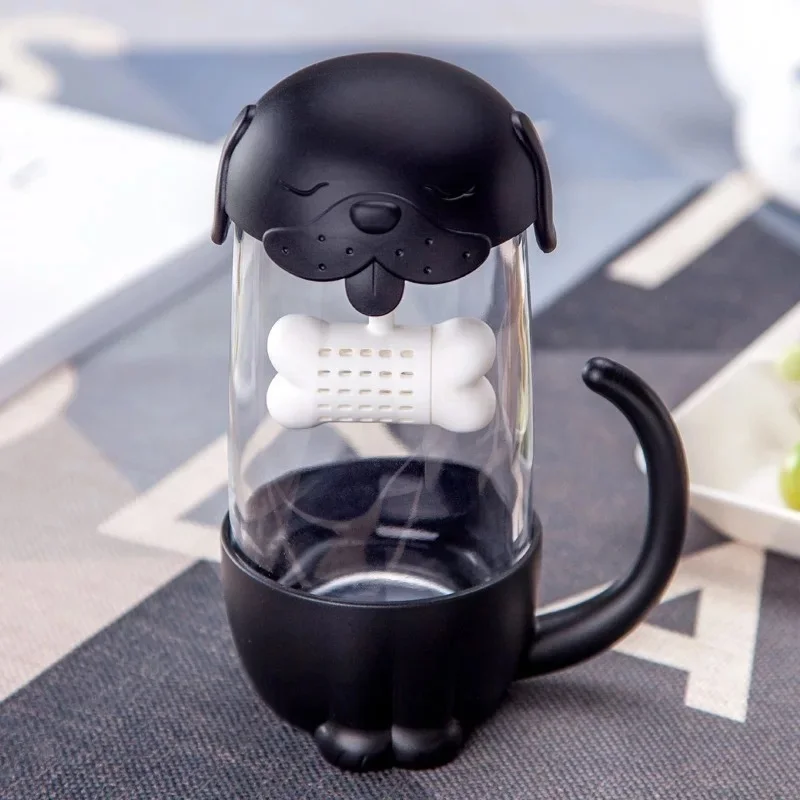 Dog-Black Милый мультфильм кошка или собака стекло пара чашки DDC-21 - Цвет: Dog-Black