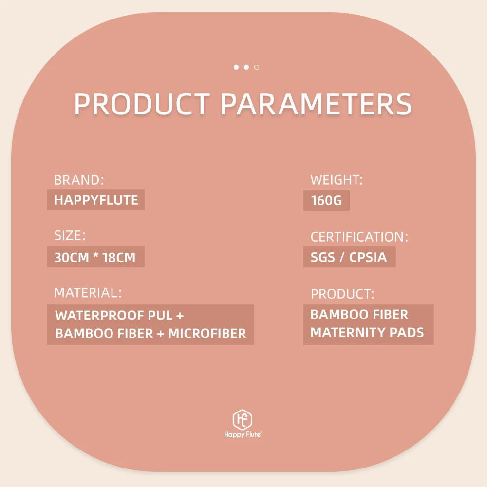 Happyflute-Juego de toallas sanitarias de bamb&uacute; org&aacute;nico, compresas de tela menstruales de flujo pesado, lavables, 5 unids/set-4