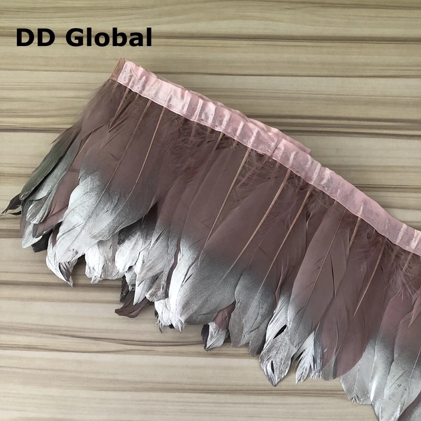 leather pink Белые гусиные перья отделка серебро 2 м/лот пятнистые гусиные перья лента 15~ 20 см 6-8 дюймов утка перо танец DIY украшения - Цвет: leather pink