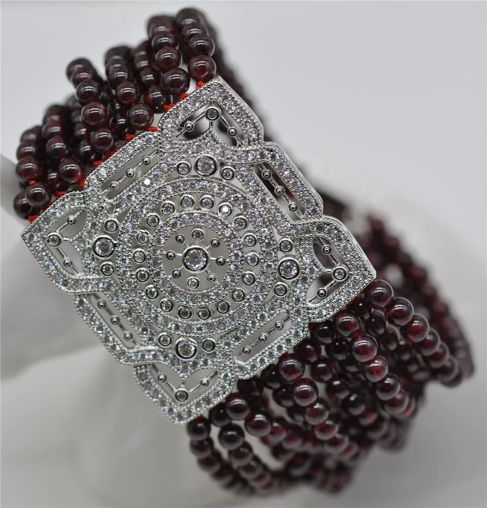 

Браслет женский с натуральным гранатом, покрытый 24-каратным золотом, 11 нитей