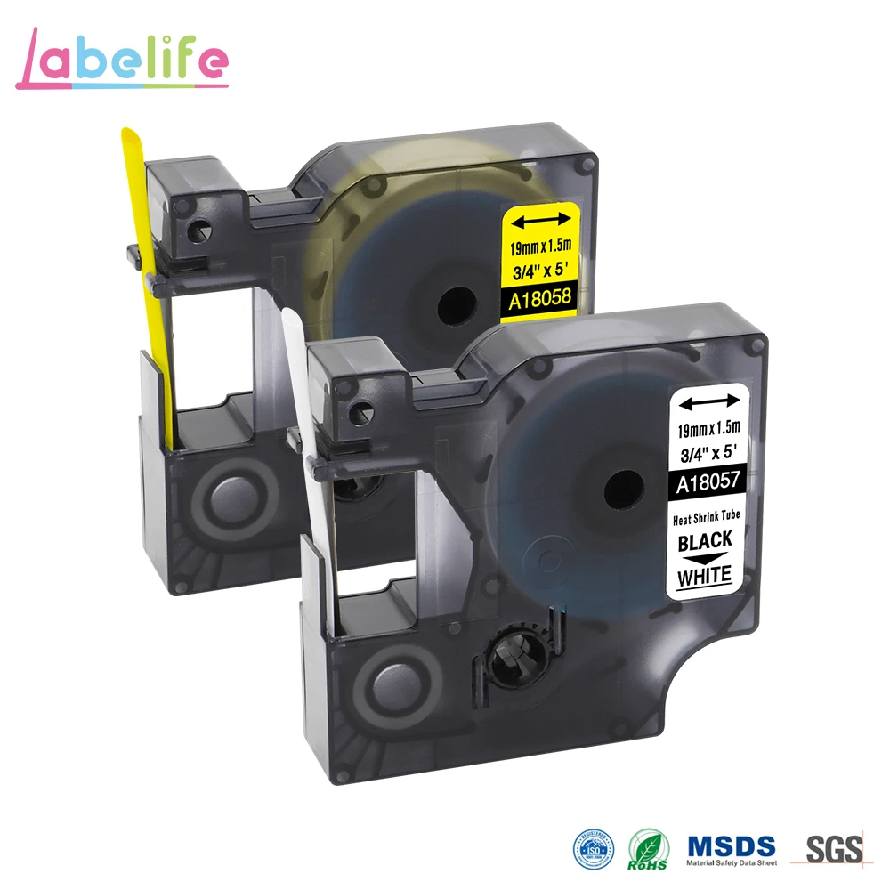 Термоусадочные трубки Labelife для DYMO Rhino IND 1 упаковка 18057 18058 черно белые желтые 19 мм