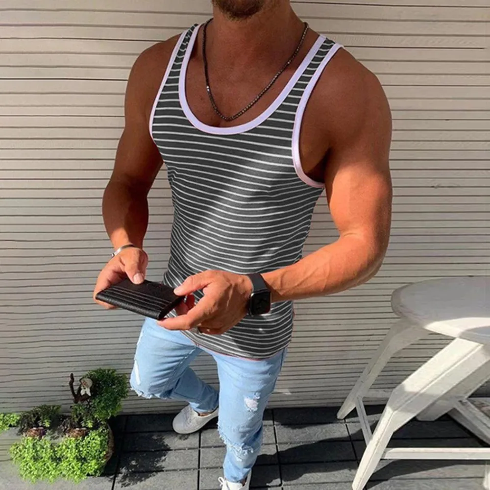 

Men Stripe Gym Sport Singlet Vest Tank Tops Bodybuilding Fit Muscle Shirts Casual Tanktop fashion Fitness Sleeveless Sweatshirt