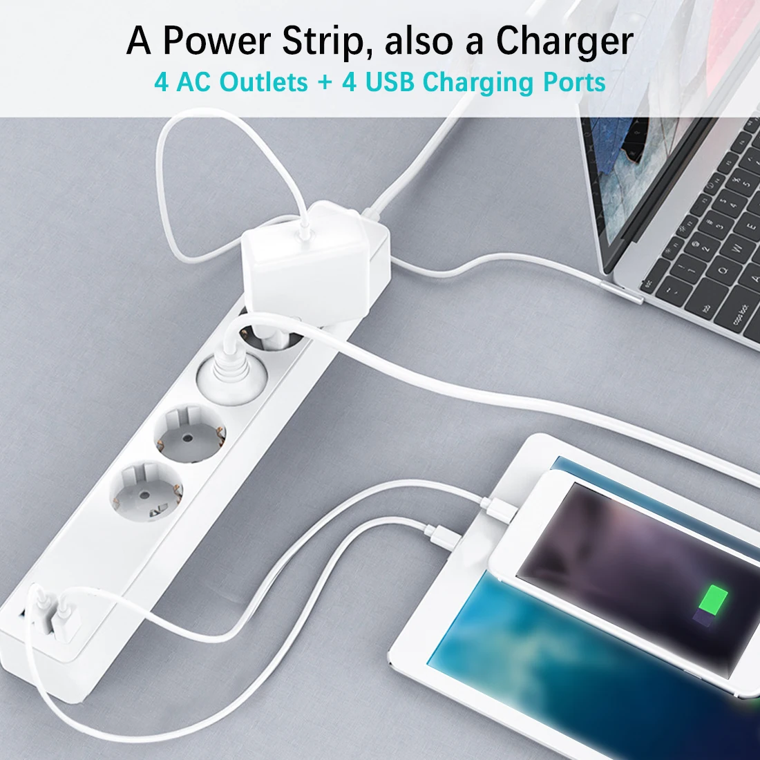 

Smart Wireless EU Power Board Supports Voice Controller With 4 USB Brackets, Sub-control Switch, Wireless Power Zone