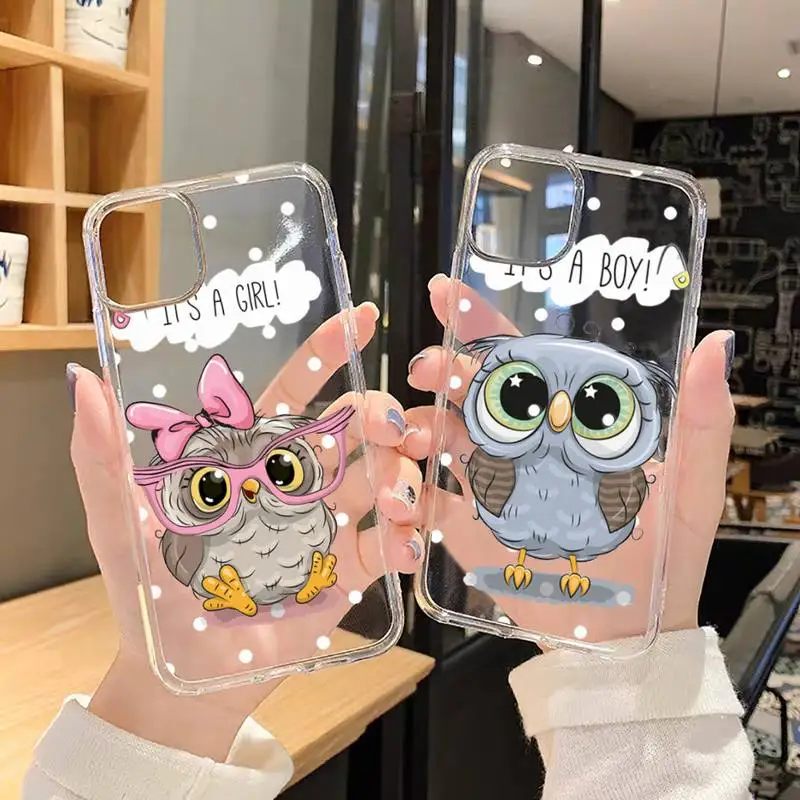 

Cute Owl cartoon lover Phone Case Transparent for iPhone 6 7 8 11 12 s mini pro X XS XR MAX Plus SE cover funda shell