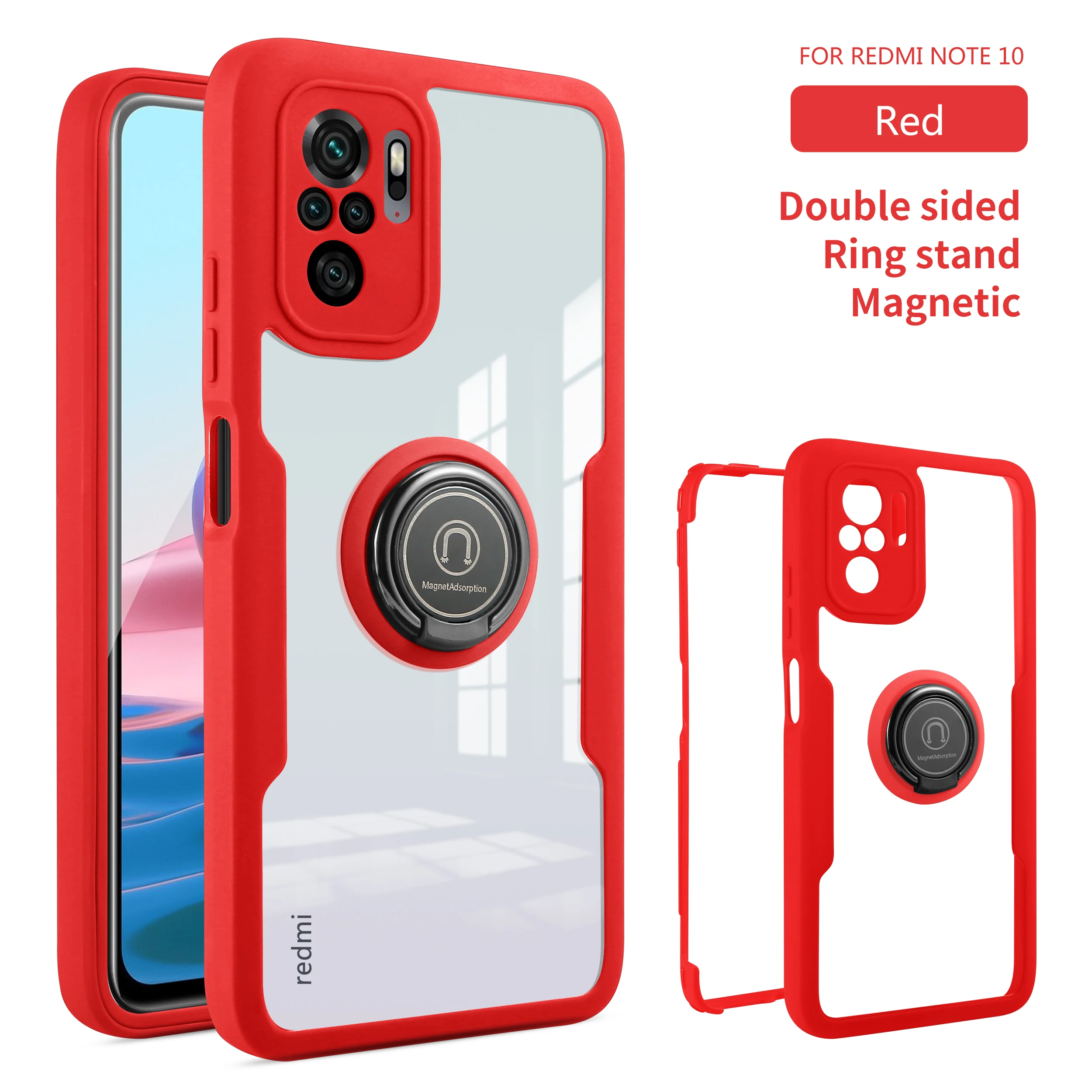 

Fashion 360 Whole Package Shockproof Phone Case For Xiaomi Redmi Note 10S 10 Pro Max 5G 4G Ring Hold Kickstand Protection Cover