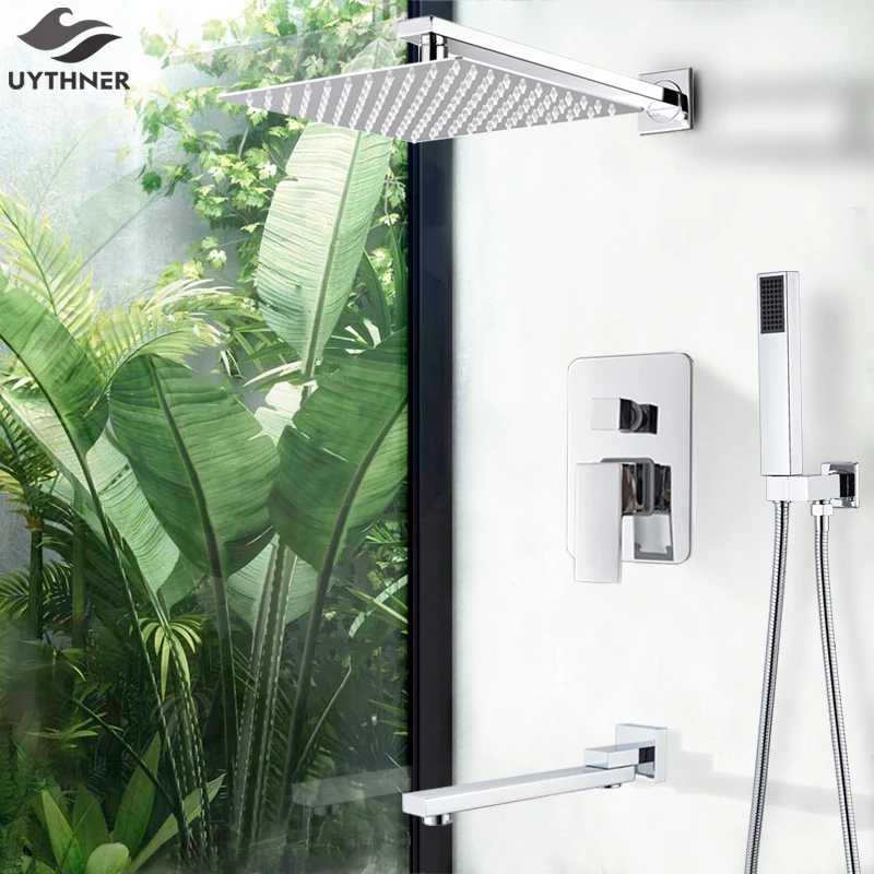 Смеситель хромированный с насадкой для душа и ванны настенный кран ванной