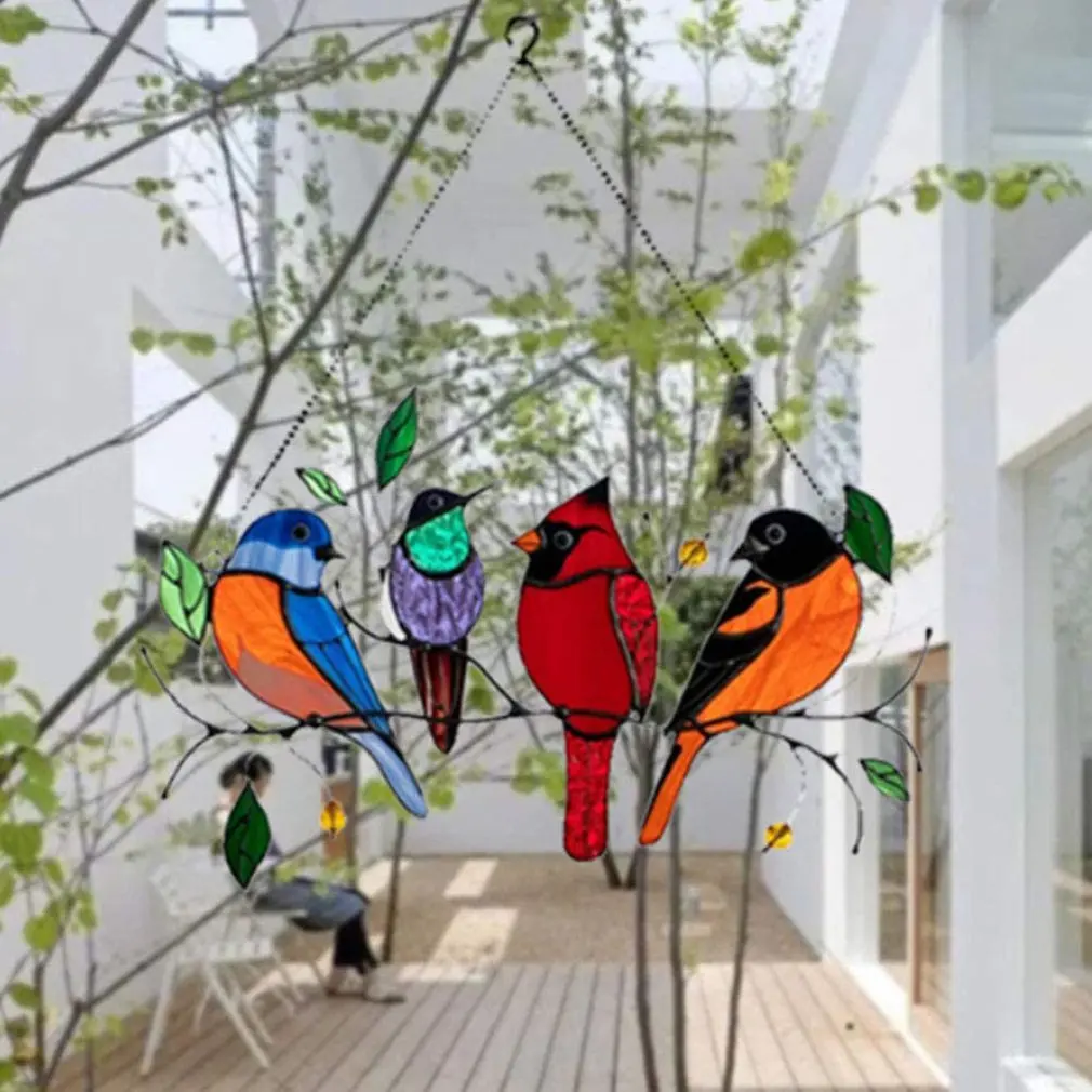 

2021 Stained Bird Glass Window Hangings Acrylic Wall Hanging Birds Decor Room Accessories Scandinavian Decor Mothers Day Gift