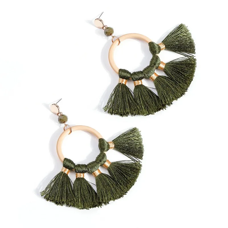 Женские серьги с кисточками в форме веера богемные большие бахромой