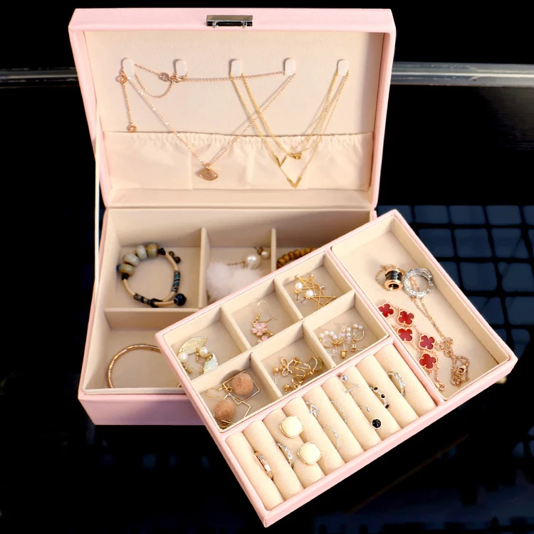 Шкатулка для украшений органайзер женщин девушек 2 слоя из искусственной кожи