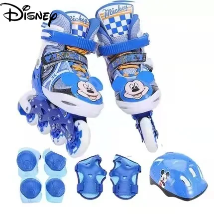 

Оригинальные однорядные роликовые коньки Disney, регулируемые восьмиколесные мигающие полный комплект защитного снаряжения, детские роликов...