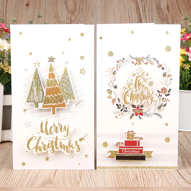 

8Pcs Christmas Card 3D Reindeer Christmas Tree Half Fold Invitation Card Christmas Birthday Thanksgiving Wedding Wishes